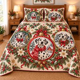 Dalmatian Ornament Medallions Christmas Quilt Set