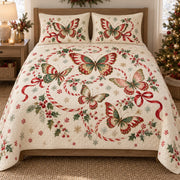 Peppermint Flight Butterfly Christmas Quilt Set, front butterfly bedroom view