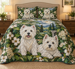 West Highland White Terrier Garden Stained Glass Quilt Set