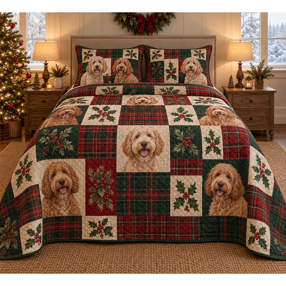 Labradoodle Heritage Tartan Christmas Quilt Set