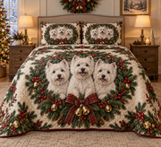 West Highland White Terrier Christmas Wreath Quilt Set, front bedroom view