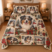 Australian Shepherd Vintage Christmas Postcards Quilt Set, front bedroom view