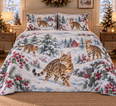 Bengal Cat Snowy Watercolor Christmas Quilt Set