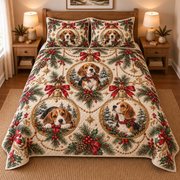 Beagle Ornament Medallions Christmas Quilt Set, front bedroom view