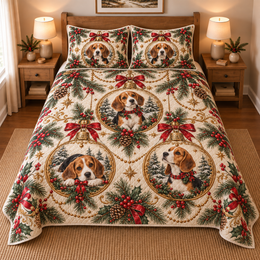 Beagle Ornament Medallions Christmas Quilt Set