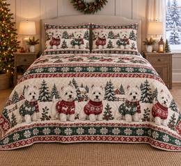 West Highland White Terrier Cozy Sweater Christmas Quilt Set