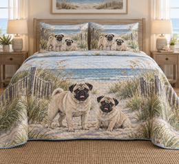 Pug Coastal Morning Quilt Set