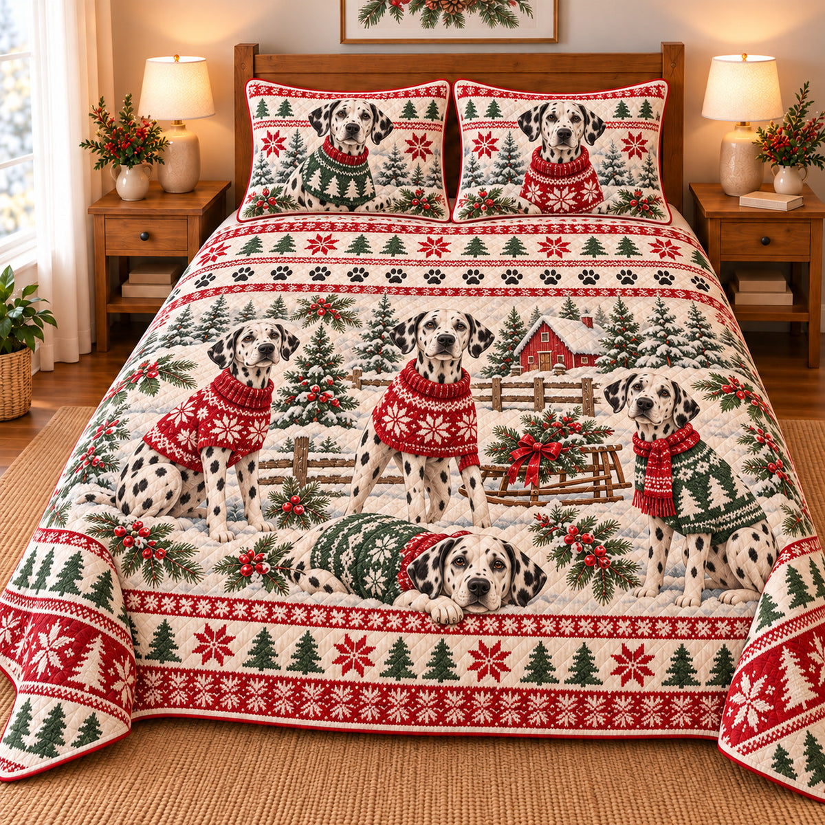 Dalmatian Cozy Sweater Christmas Quilt Set