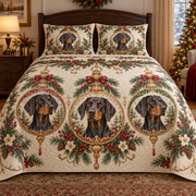Doberman Pinscher Ornament Medallions Christmas Quilt Set, front bedroom view