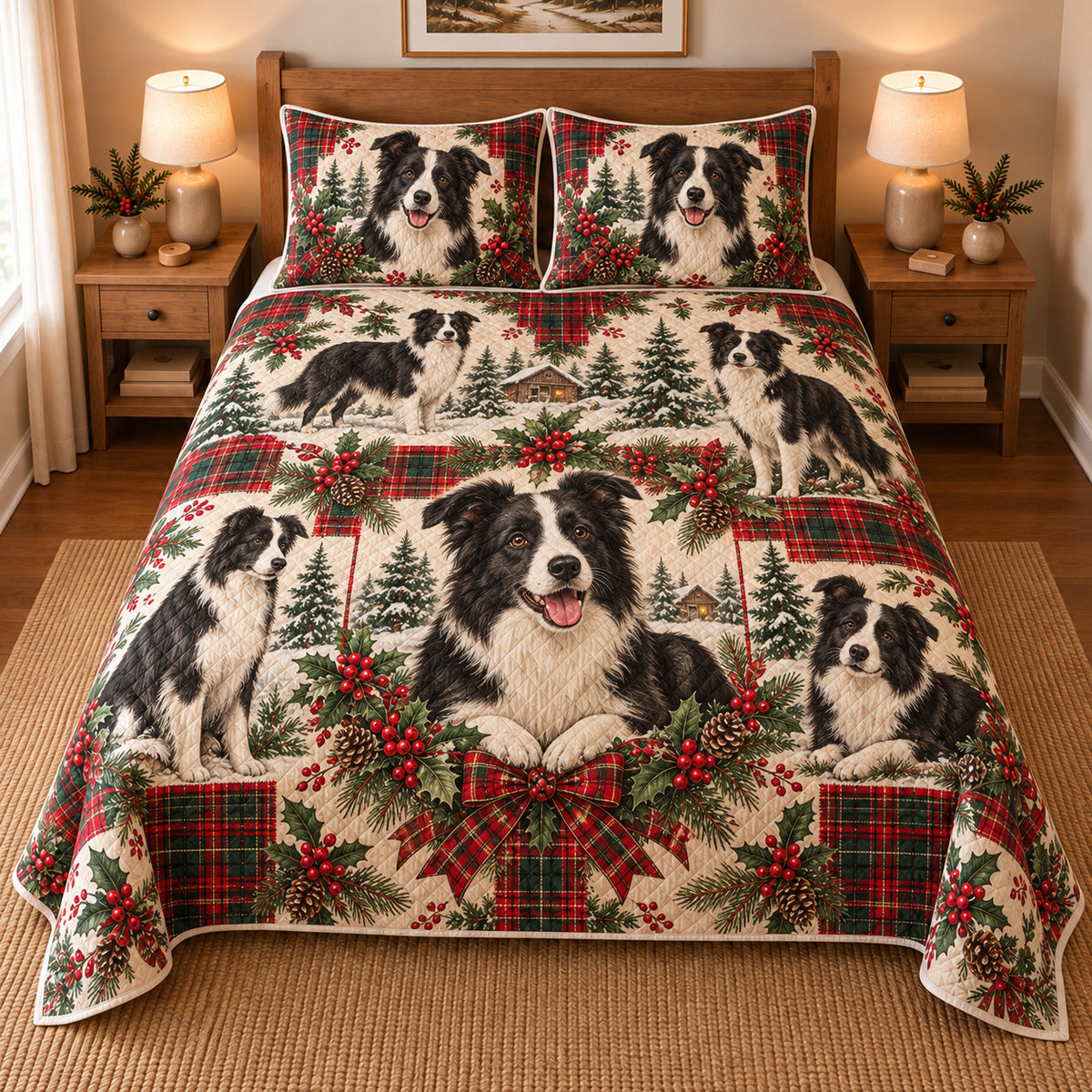 Border Collie Heritage Tartan Christmas Quilt Set