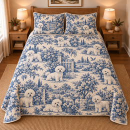 Bichon Frise Blue Country Toile Quilt Set