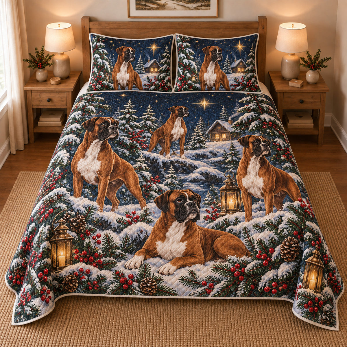 Boxer Starlit Christmas Forest Quilt Set