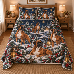 Boxer Starlit Christmas Forest Quilt Set