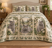 British Shorthair Cat Garden Cameos Quilt Set, front bedroom view