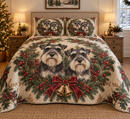 Schnauzer Christmas Wreath Quilt Set