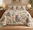 British Shorthair Cat Cottage Floral Quilt Set