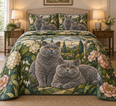 British Shorthair Cat Garden Stained Glass Quilt Set