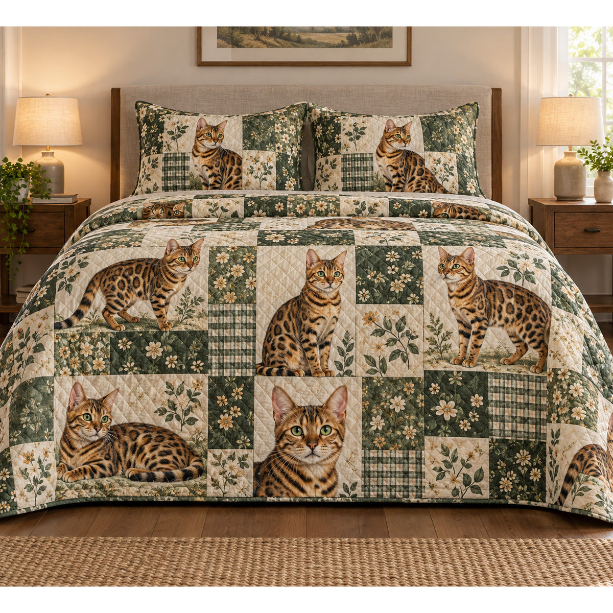 Bengal Cat Heritage Patchwork Quilt Set