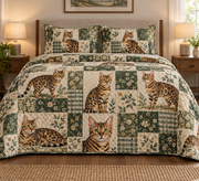 Bengal Cat Heritage Patchwork Quilt Set, front bedroom view