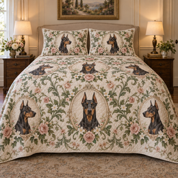 Doberman Pinscher Garden Cameos Quilt Set