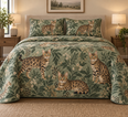 Bengal Cat Spotted Botanical Quilt Set