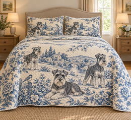 Schnauzer Blue Country Toile Quilt Set