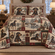 Doberman Pinscher Vintage Postcards Christmas Quilt Set, front bedroom view