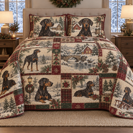 Doberman Pinscher Vintage Postcards Christmas Quilt Set