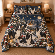 Border Collie Starlit Christmas Forest Quilt Set, front bedroom view