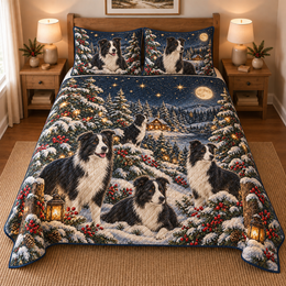 Border Collie Starlit Christmas Forest Quilt Set