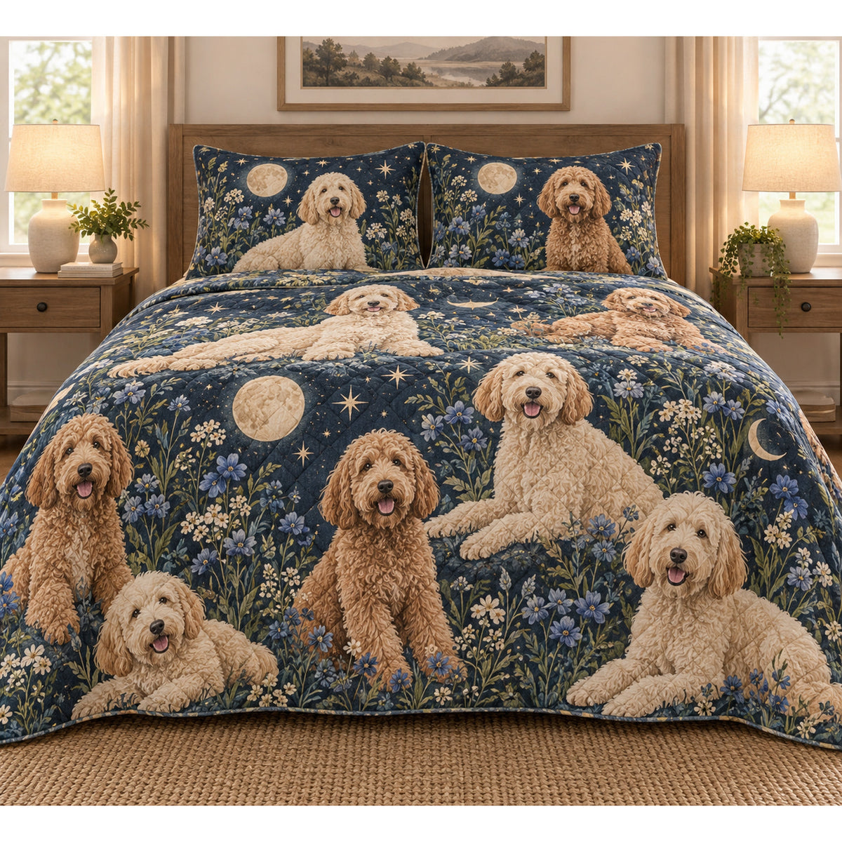 Labradoodle Celestial Night Quilt Set