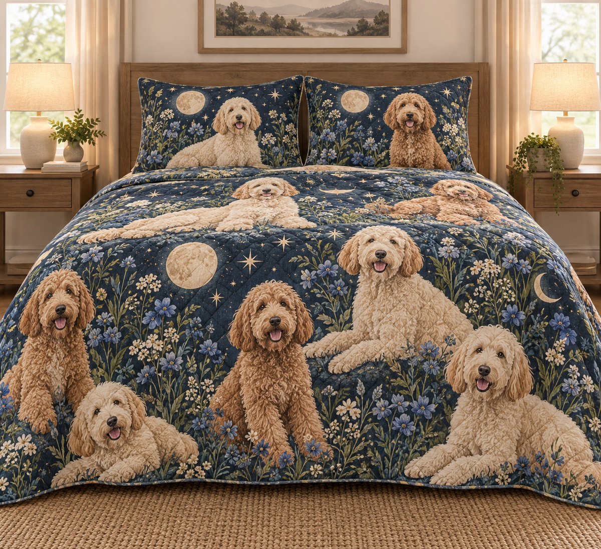 Labradoodle Celestial Night Quilt Set, front bedroom view