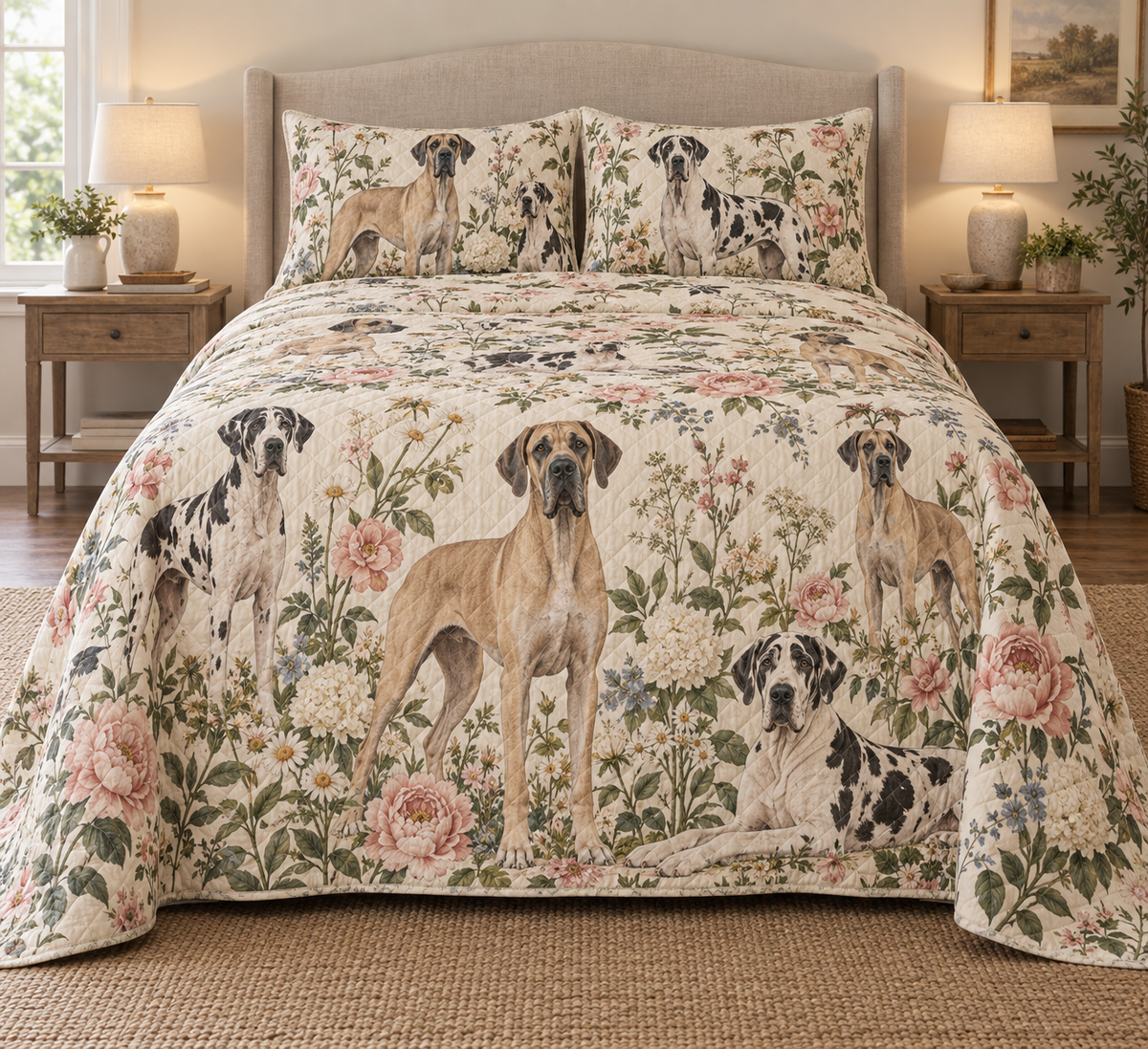 Great Dane Cottage Floral Quilt Set, front bedroom view