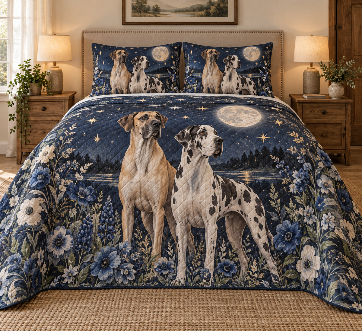 Great Dane Celestial Night Quilt Set, front bedroom view