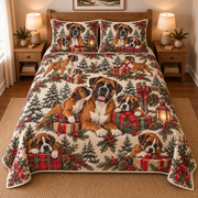 Boxer Gifts and Puppies Christmas Quilt Set, front bedroom view