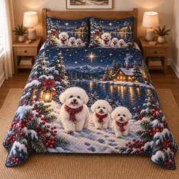 Bichon Frise Starlit Christmas Forest Quilt Set