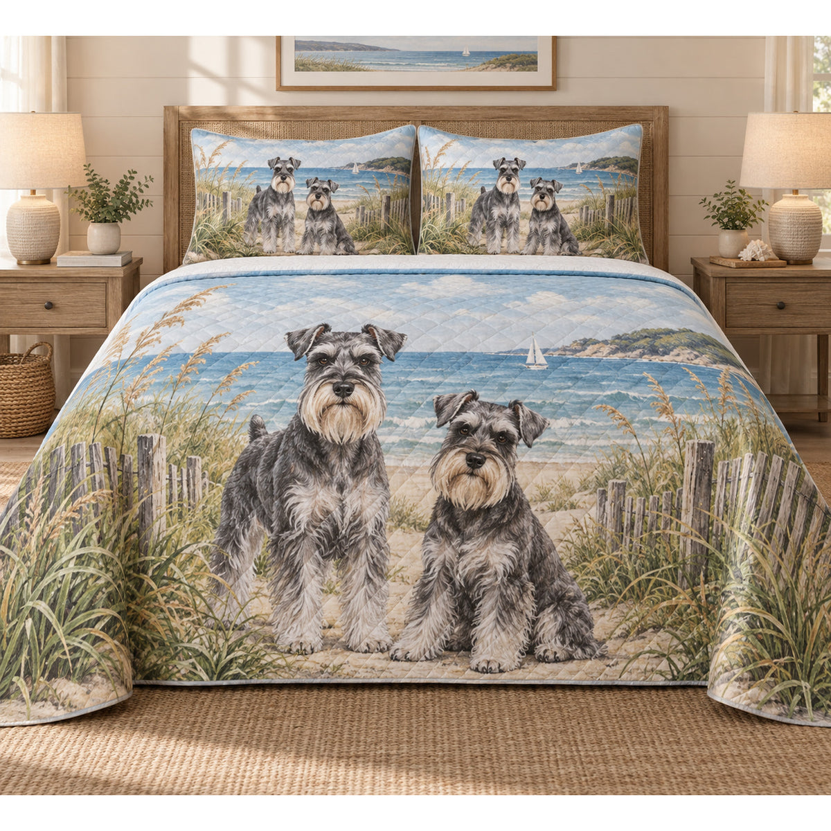 Schnauzer Coastal Morning Quilt Set