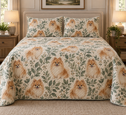 Pomeranian Spotted Botanical Quilt Set