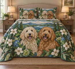 Labradoodle Garden Stained Glass Quilt Set