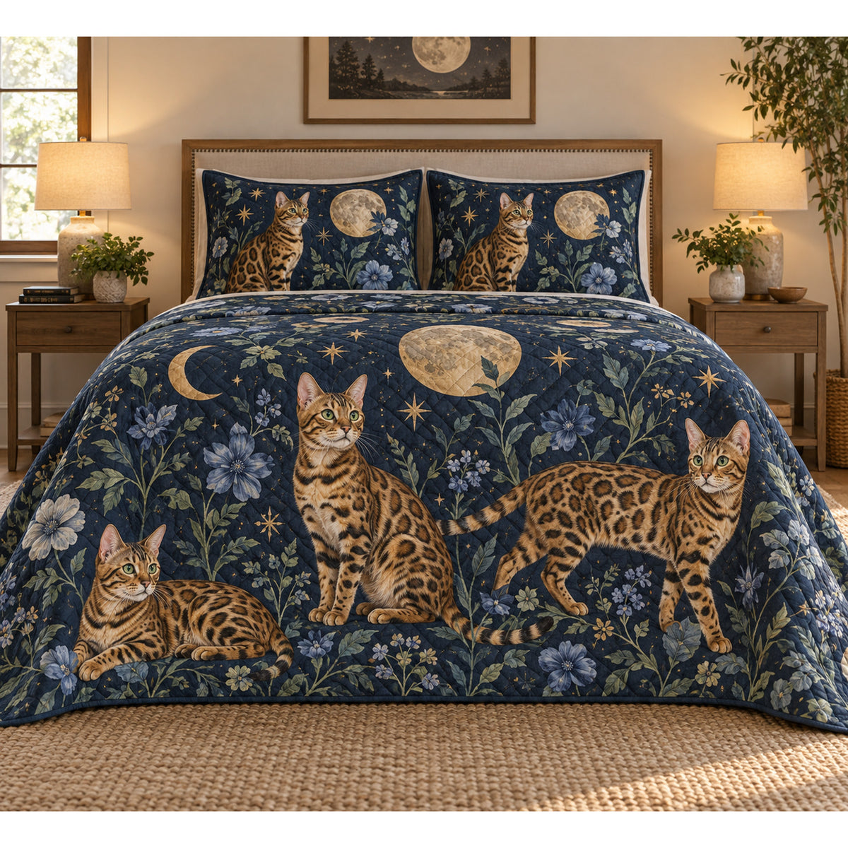 Bengal Cat Celestial Night Quilt Set