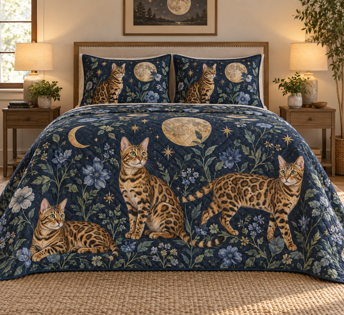 Bengal Cat Celestial Night Quilt Set, front bedroom view