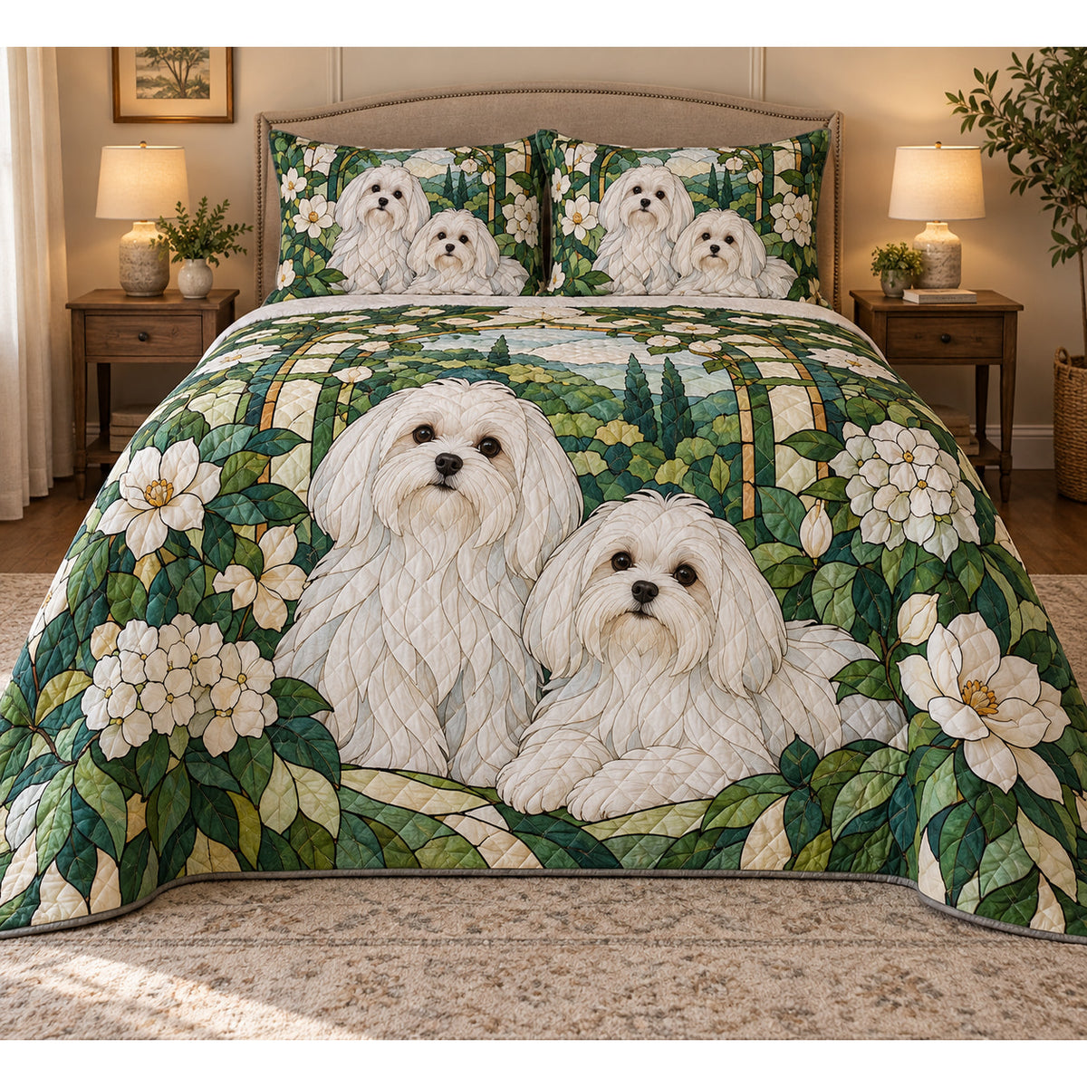 Maltese Garden Stained Glass Quilt Set