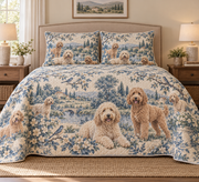Labradoodle Blue Country Toile Quilt Set, front bedroom view