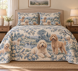 Labradoodle Blue Country Toile Quilt Set