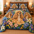 Cocker Spaniel Garden Stained Glass Quilt Set