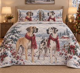 Great Dane Snowy Watercolor Christmas Quilt Set