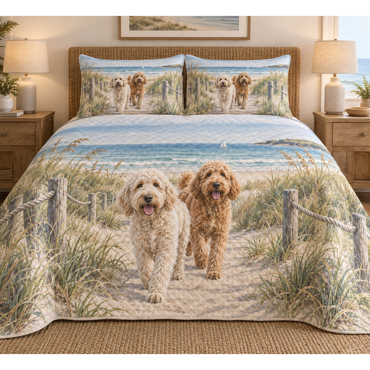 Labradoodle Coastal Morning Quilt Set