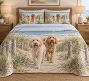 Labradoodle Coastal Morning Quilt Set, front bedroom view