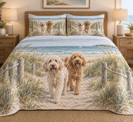 Labradoodle Coastal Morning Quilt Set