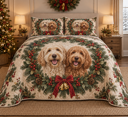Labradoodle Christmas Wreath Quilt Set